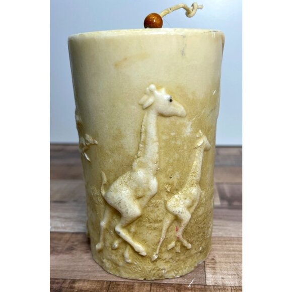 Handmade Carved Giraffe Ivory-Colored Wax Candle With Rustic Rope & Wooden Bead - Picture 2 of 5